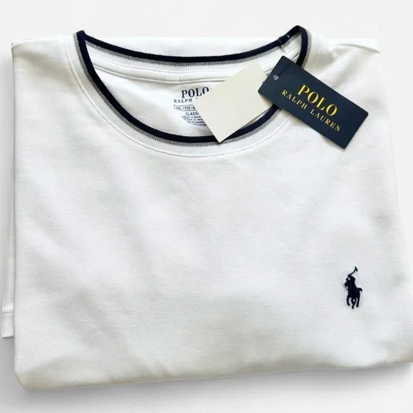 Polo Ralph Lauren T Shirt XXL White Navy Trim Logo Tee Preppy Minimalist NWT - Picture 1 of 6